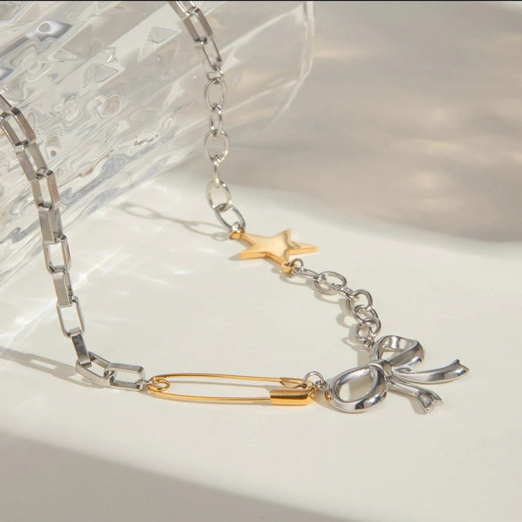 Mixed Metal Bow Star Pin Choker XMTX Collections