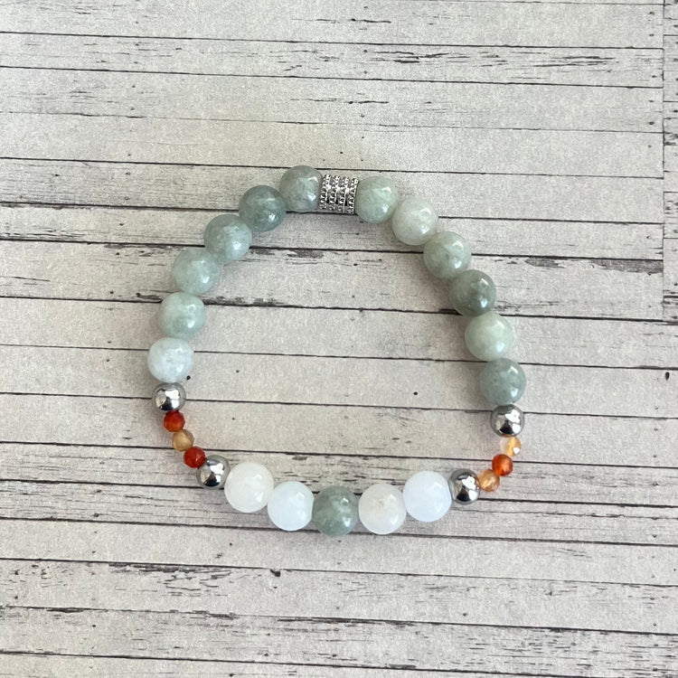 Moon Stone, Emeralds & Agate Crystals Stretch Bracelet XMTX Collections