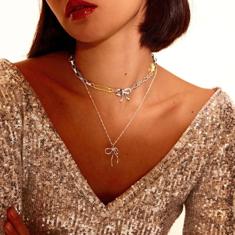Mixed Metal Bow Star Pin Choker XMTX Collections