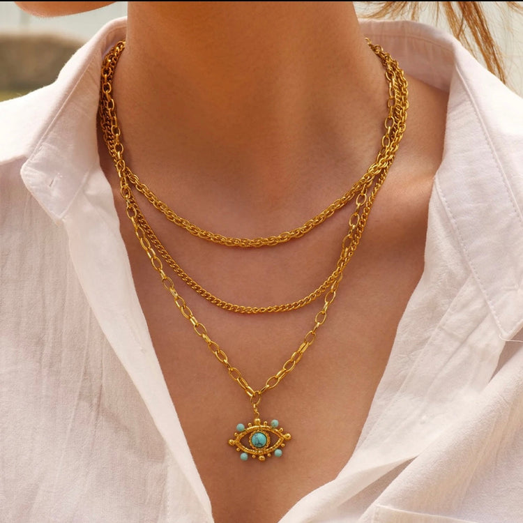 Turquoise Evil Eye Triple Necklace XMTX Collections
