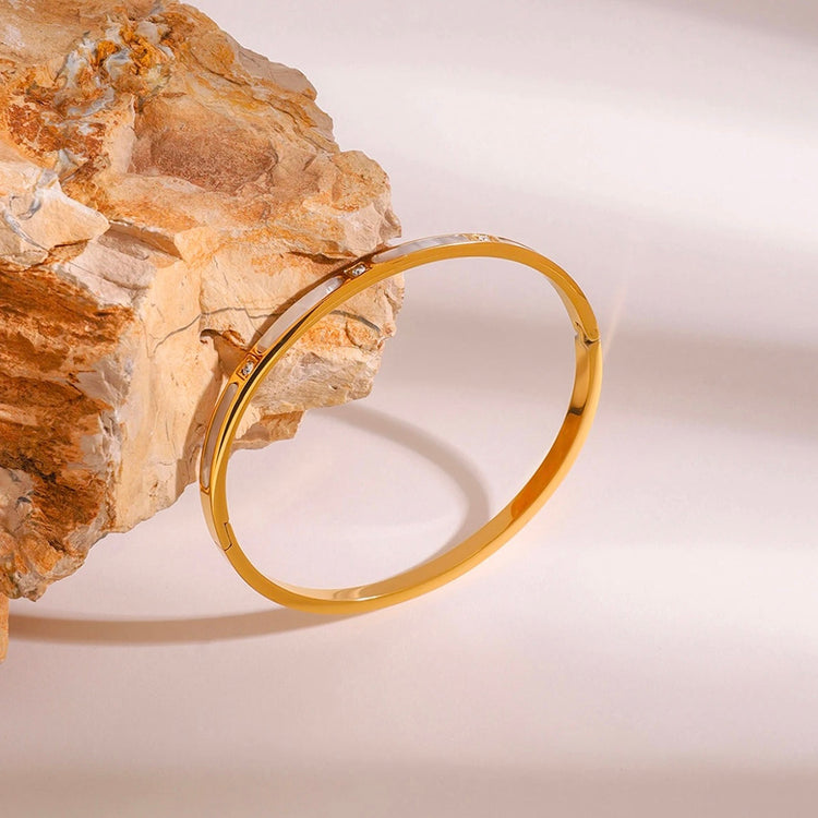 Mother of Pearl & Rhinestones Round Bangle Bracelet XMTX Collections