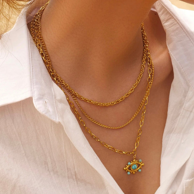 Turquoise Evil Eye Triple Necklace XMTX Collections