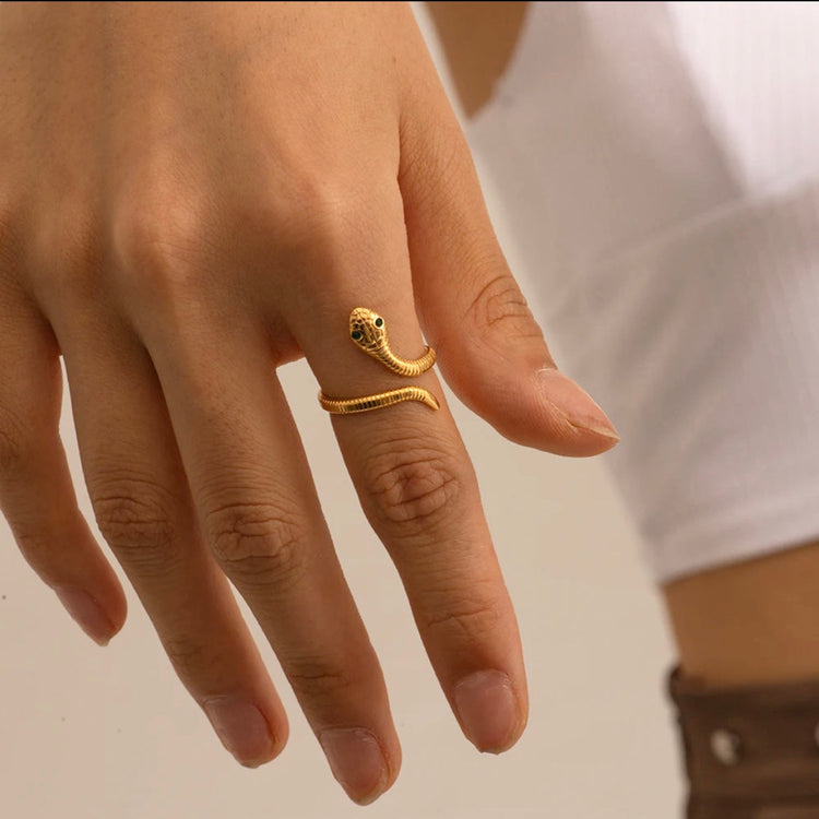 Green Eye Snake Open Ring XMTX Collections