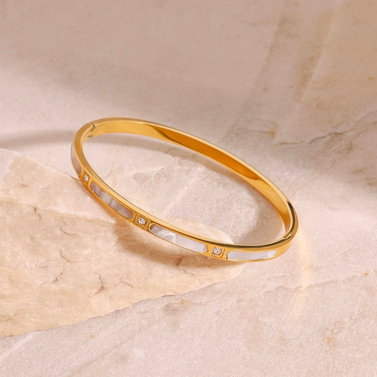 Mother of Pearl & Rhinestones Round Bangle Bracelet XMTX Collections