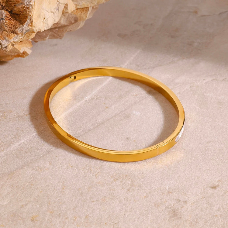 Mother of Pearl & Rhinestones Round Bangle Bracelet XMTX Collections