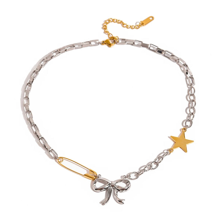 Mixed Metal Bow Star Pin Choker XMTX Collections