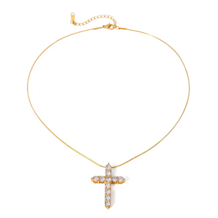 Statement Rhinestone Cross Necklace XMTX Collections