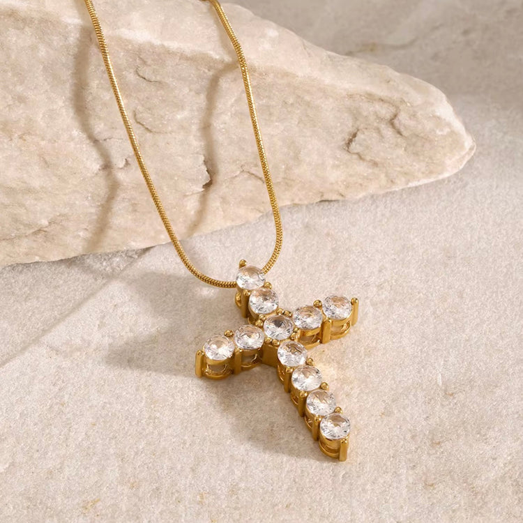 Statement Rhinestone Cross Necklace XMTX Collections