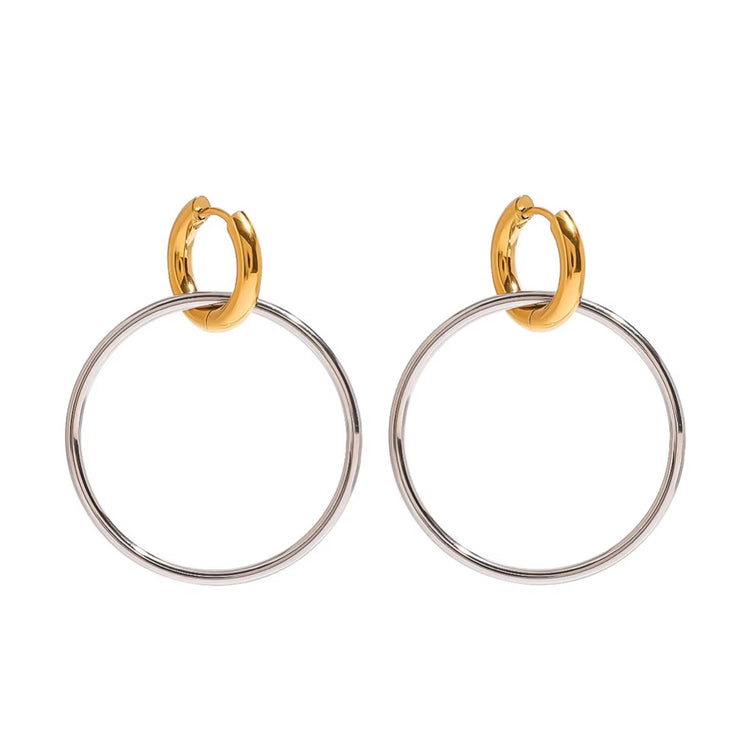 Shari Double Hoop Earrings with gold huggie and silver hoop design by XMTX Collections.