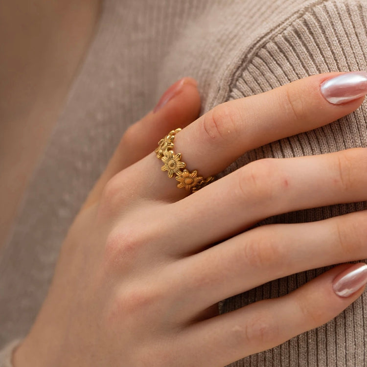 ring summer vibes to your style with our Flowers Open Ring! Made with love and non-tarnish materials, this ring is perfect for adding a fun touch to any outfit. Feel confident and carefree with this must-have accessory.
Metal: 18K Gold over Stainless Steel
Size: Adjustable