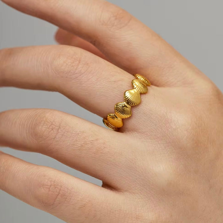 Non-tarnish stainless steel ring with shell detail