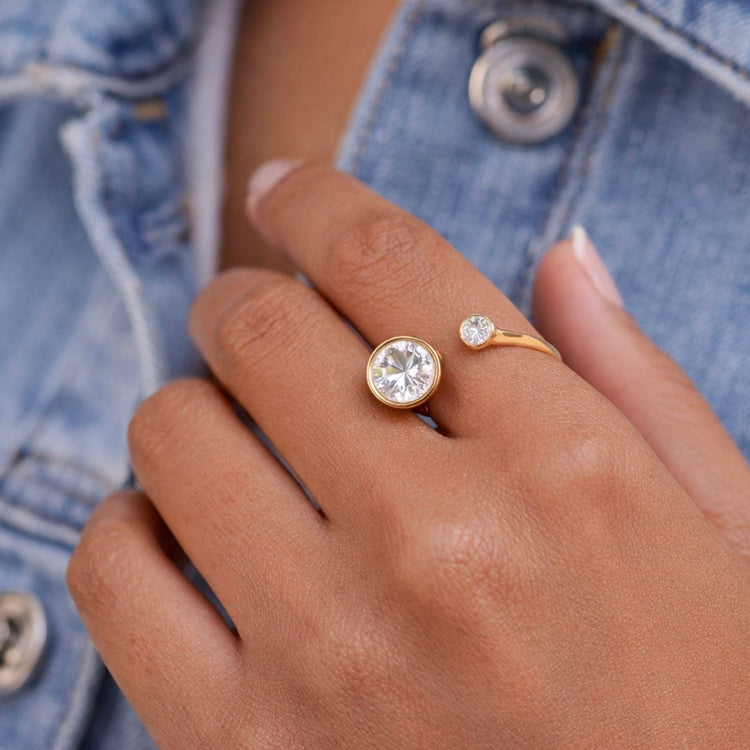 modern gold double bezel ring on hand waterproof non tarnish jewelry XMTX Collections