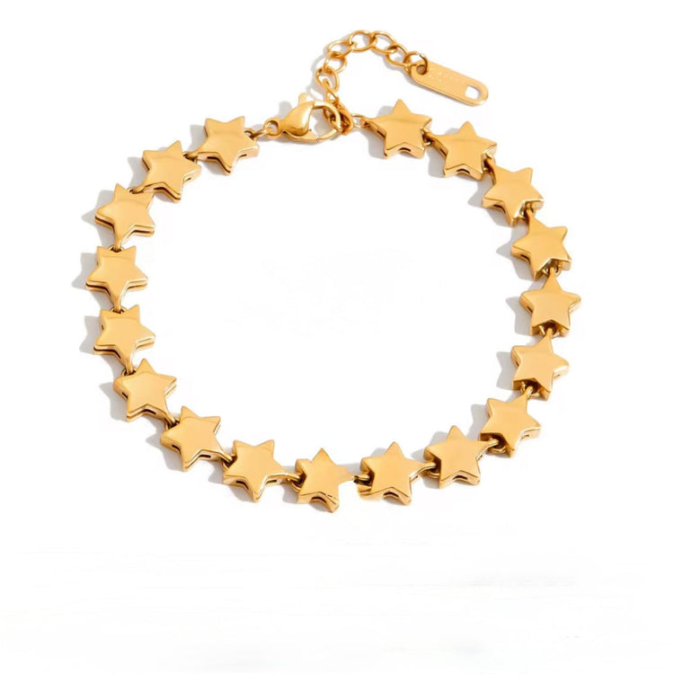 Gold Stars Bracelet with seamless connected star links, stainless steel non-tarnish jewelry by XMTX CollectionsStars Bracelet XMTX Collections