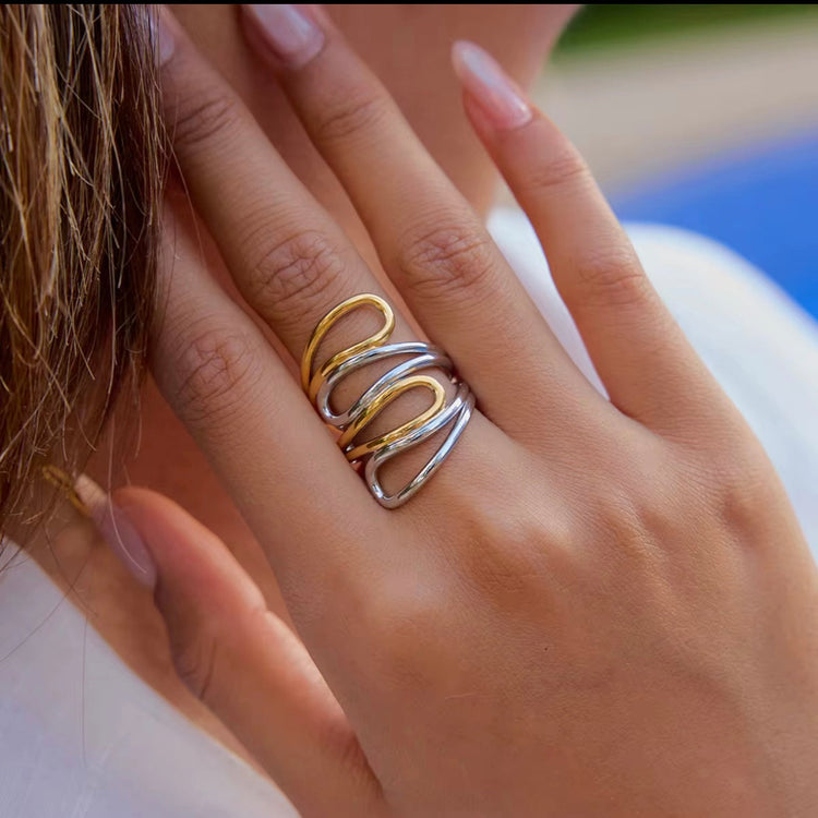 Cora Two Tone Ring XMTX Collections on a model&