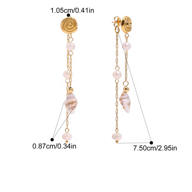 Under the Sea themed earrings with gold chain and pearls