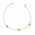 14K gold plated sterling silver blue opal evil eye bracelet on white background