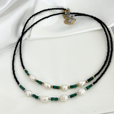 Pearls & Malachite Handmade Necklace