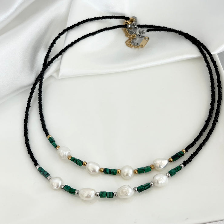 Pearls & Malachite Handmade Necklace