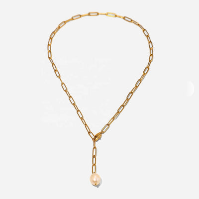 Paperclip Pearl Y Shaped Necklace