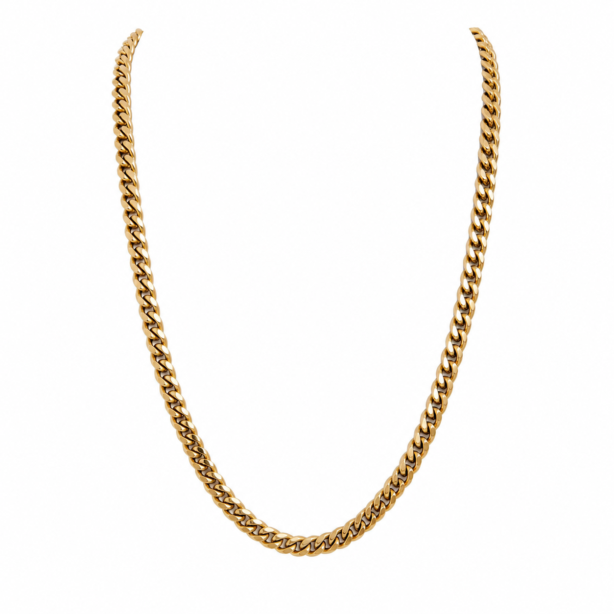 8mm gold Cuban chain necklace on white background
