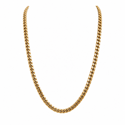8mm gold Cuban chain necklace on white background