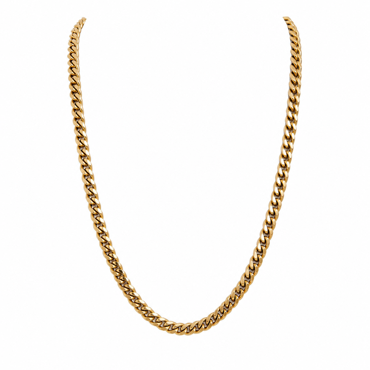 8mm gold Cuban chain necklace on white background