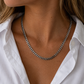 Model wearing an 8mm silver Cuban chain necklace