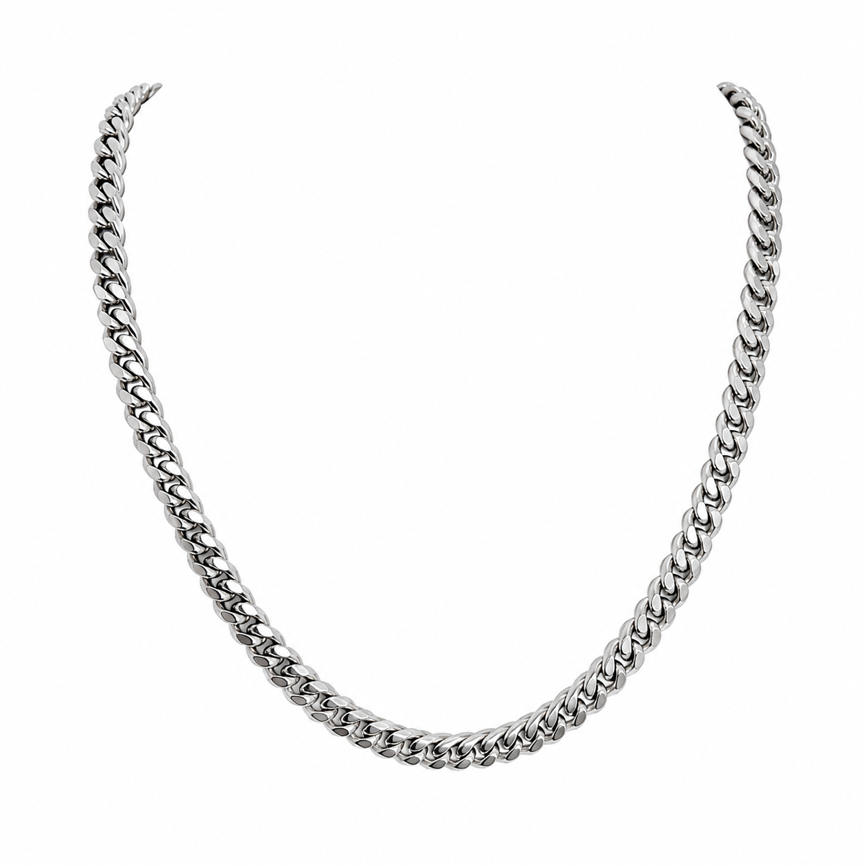 8mm silver Cuban chain necklace on white background