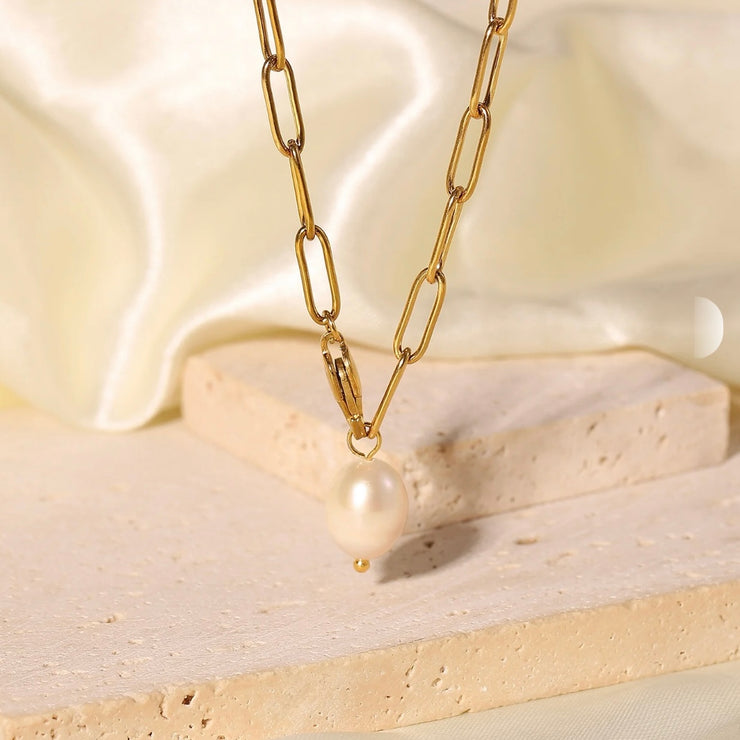 Paperclip Pearl Y Shaped Necklace