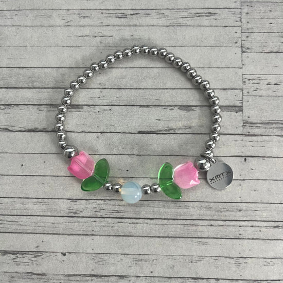 Tulips and Opal Handmade Stretch Bracelet XMTX Collections