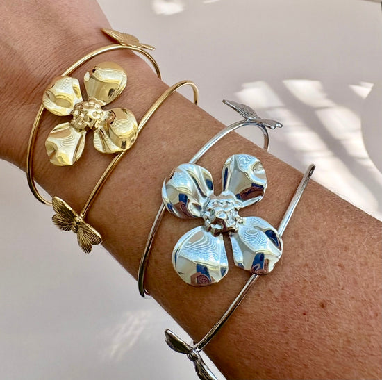 Flower & Butterflies Bangle Bracelet XMTX Collections