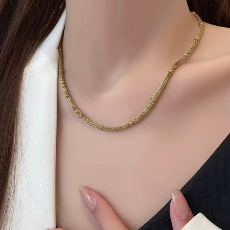This Round Mesh Necklace boasts a unique design that exudes class. Elevate any outfit with this elegant piece, guaranteed to make a statement. Expertly crafted to stand out and enhance any neckline.

Made to last!

Tarnish and Water Resistant, Hypoallergenic



16.5 inches long + 2 inches ext

Closure :Lobster Clasp



18k Gold PVD Plated over 316L Stainless Steel base.  

 

 