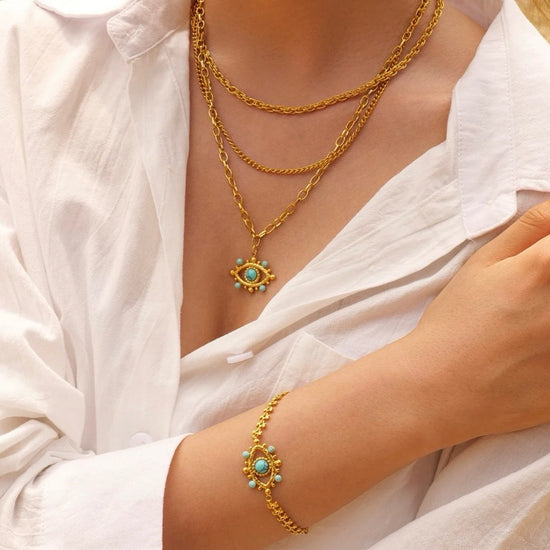 Turquoise Evil Eye Triple Necklace XMTX Collections