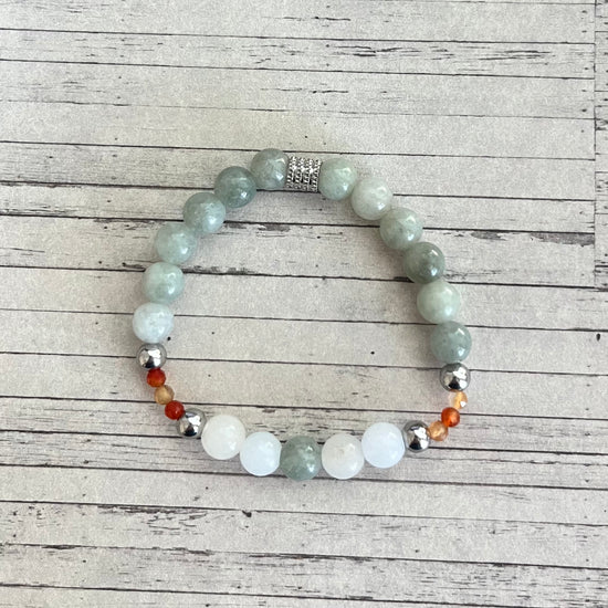 Moon Stone, Emeralds & Agate Crystals Stretch Bracelet XMTX Collections