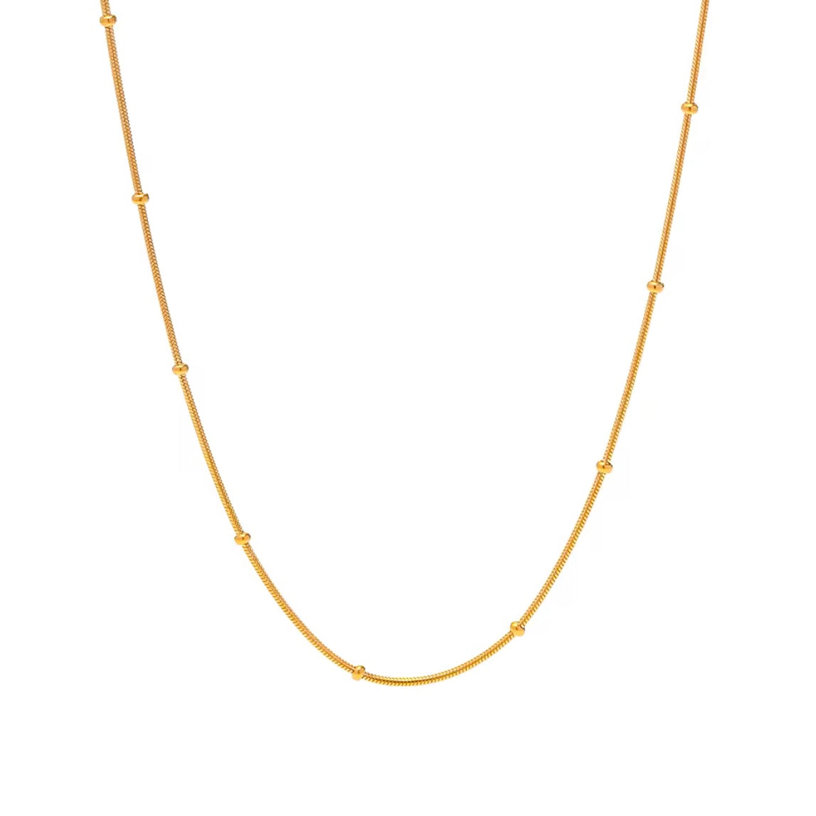 This delicate necklace is perfect for adding a touch of girly charm to any outfit. The thin bead chain adds a dainty and feminine look, making it an ideal accessory for any fashion-forward individual. A must-have for any jewelry collection!

Made to last! 

Tarnish and Water Resistant, Hypoallergenic

16.5 inches long- 2" Extension 

 

Closure :Lobster Clasp

18k Gold Plated over 316L Stainless Steel base.  

 

 