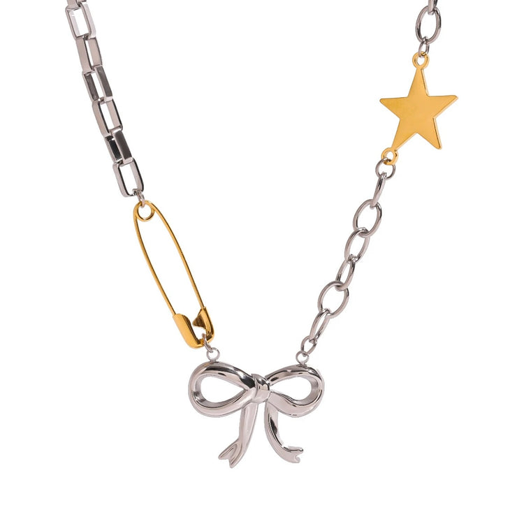 Mixed Metal Bow Star Pin Choker