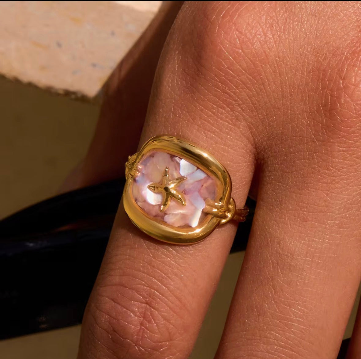 Crushed Pink Shell Starfish Ring XMTX Collections