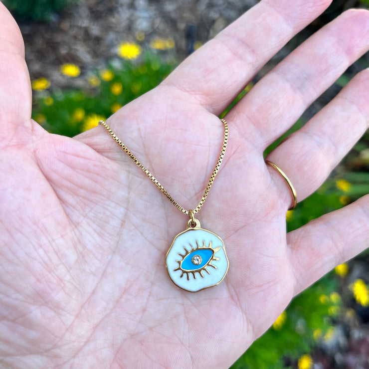 White Enamel Evil Eye Necklace