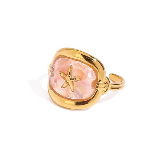 Crushed Pink Shell Starfish Ring XMTX Collections