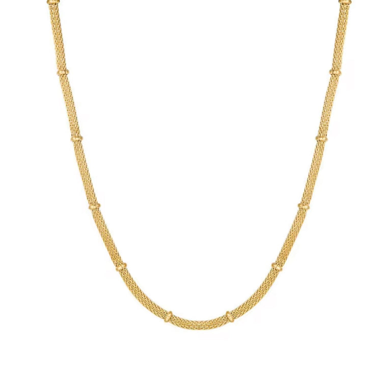 This Round Mesh Necklace boasts a unique design that exudes class. Elevate any outfit with this elegant piece, guaranteed to make a statement. Expertly crafted to stand out and enhance any neckline.

Made to last!

Tarnish and Water Resistant, Hypoallergenic



16.5 inches long + 2 inches ext

Closure :Lobster Clasp



18k Gold PVD Plated over 316L Stainless Steel base.  

 

 