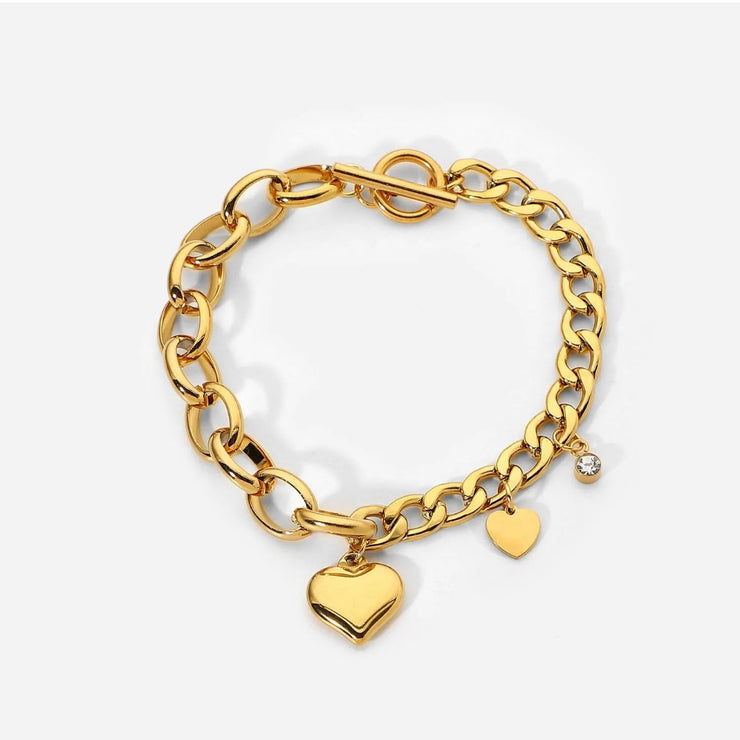 Two Hearts Chunky Cuban Chain Bracelet