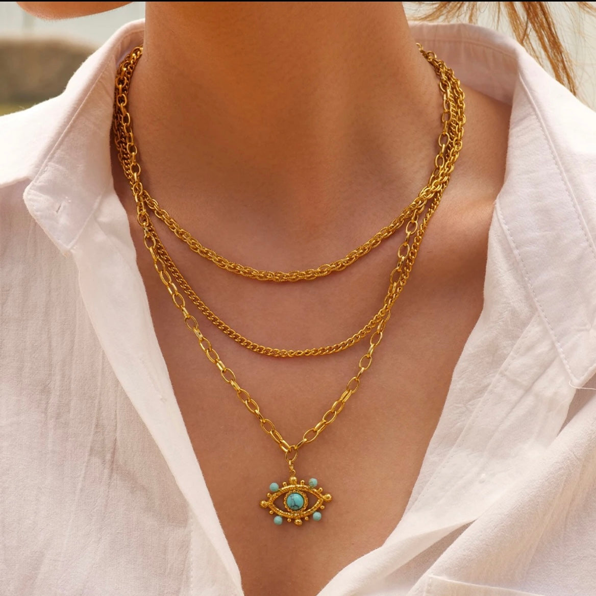 Turquoise Evil Eye Triple Necklace XMTX Collections