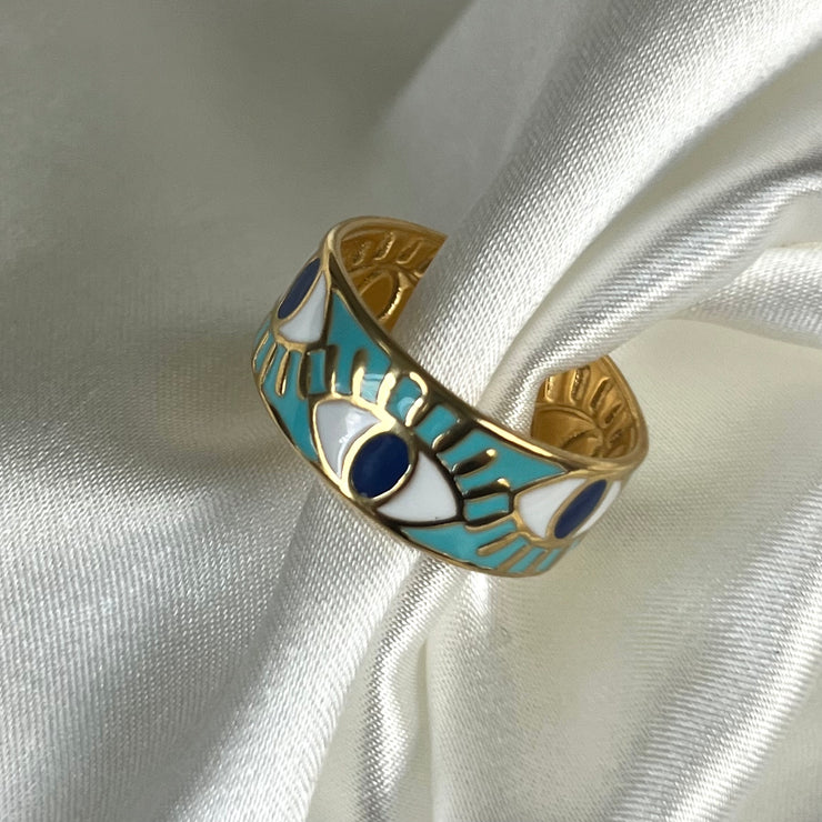 Open Enamel Evil Eye Ring