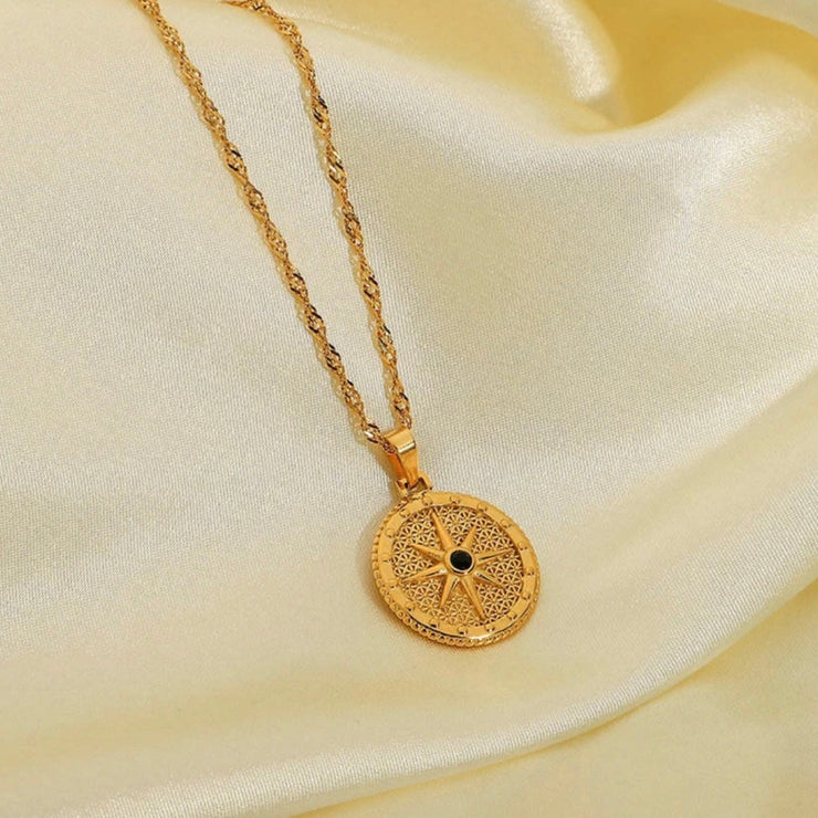 Eight Point Star Coin Necklace