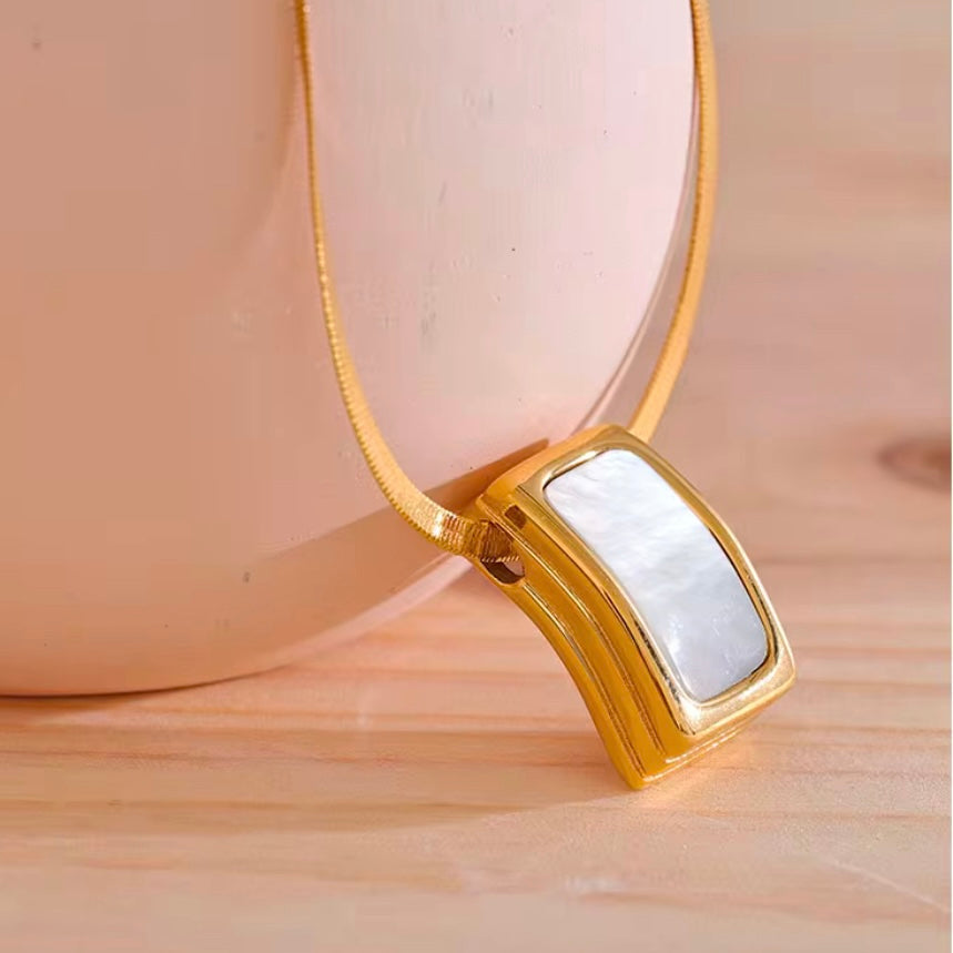 Quinn Rectangle Mother of pearl Pendant Necklace XMTX Collections