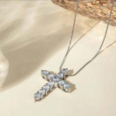 Statement Rhinestone Cross Necklace