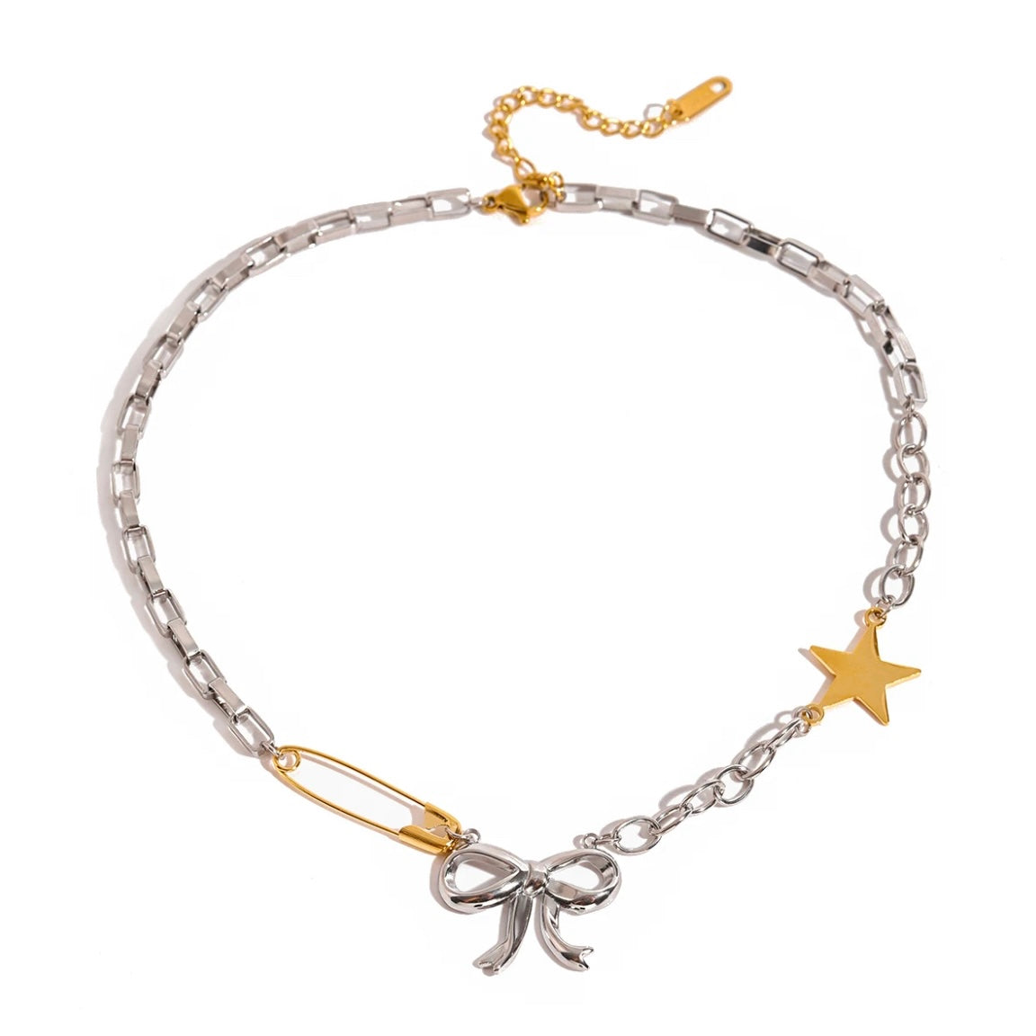 Mixed Metal Bow Star Pin Choker XMTX Collections
