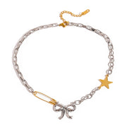 Mixed Metal Bow Star Pin Choker