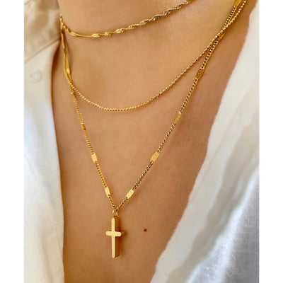 Triple Chain Cross Necklace