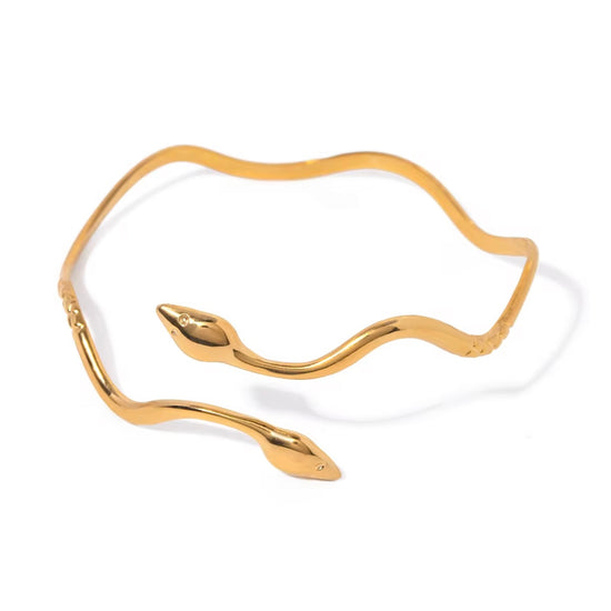 Non-tarnish snake bracelet with dual heads